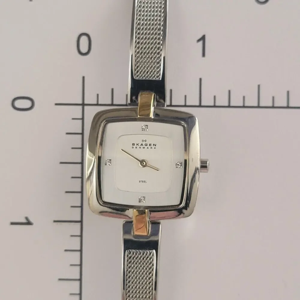 Skagen Womens Watch 454SGSC White Dial Silver Case Silver Mesh Bracelet